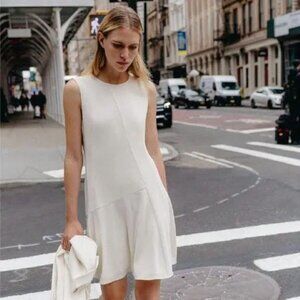 Theory Fit-and-Flare Dress in Striped Admiral Crepe